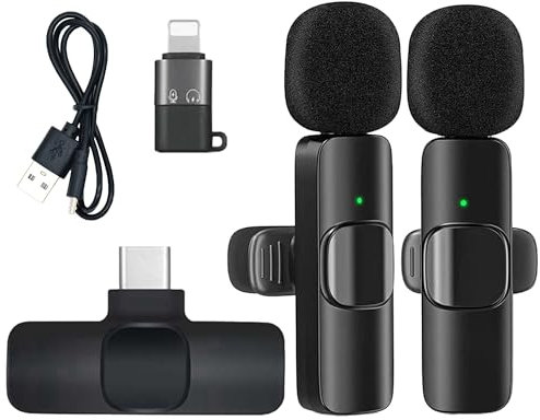 Genérico Microfono inalambrico para iPhone Android Wireless Profesional Juego de 2 Microfonos Mini de Solapa Ideal para Grabaciones Streaming y Entrevistas
