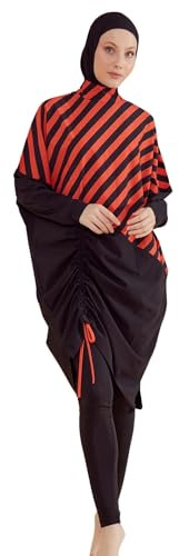 Islamisch gemusterter bescheidener Badeanzug in voller Länge für Frauen | 4-teiliges muslimisches Burkini-Set (Oberteil, Hose, Haube, Bustier) | Langärmliger Rashguard mit vollständiger Abdeckung