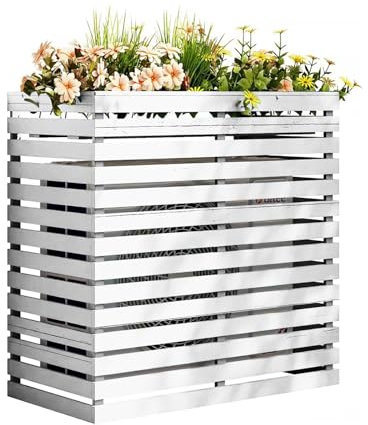 Massivholz Balkon Klimaanlage Abdeckung, Außen Klimaanlagen Schutzgitter Generisch, Verkleidung For Wärmepumpe Klimaanlage, Sichtschutz Abdeckung Rack aus Holz for Außengeräte(White,85x35x80cm/33x14x3