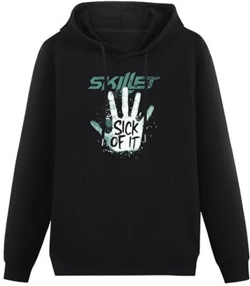 KESIHANXIANGUO Skillet Band Unisex Hooded Printed Pullover Hoodies Mens Black Sweatshirts L