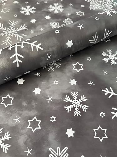 PVC Wachstuch Tischdecke EISKRISTALL Christmas grau anthrazit Eckig Breite & Länge wählbar abwaschbar, Größe:130 x 160 cm