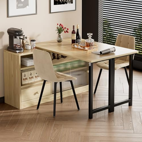 BENMWS Mesa de comedor plegable extensible, moderna mesa de comedor móvil, 70 x 120 cm, color natural+negro