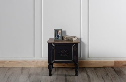 Hanah Home Elegant Black Nightstand with Spruce Top & Hornbeam Legs, 50 x 40 x 52 cm | 100% MDF, 10 mm Thickness | Stylish Storage for Modern Bedrooms