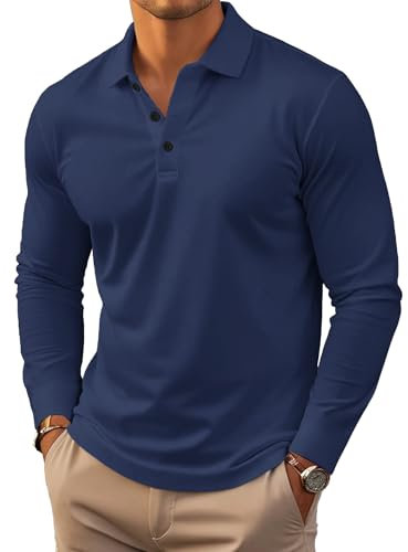 Long Sleeve Polo Shirts for Men Moisture Wicking Outdoor Workwear Office Casual Collared Shirts Fall (UK, Alpha, L, Regular, Regular, #011)