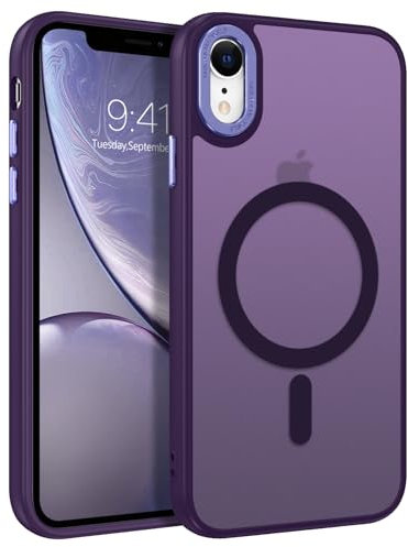 VENINGO Magnetica Cover per iphone XR Custodia Compatibile con MagSafe Cover Traslucida Opaca Silicone Tpu Anti Impronte Digitali Custodia per iphone XR 6,1 Pollice Scuro Viola