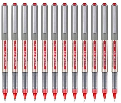 uni-ball Eye Fine Nib Rollerball Pens, 0.7 mm, Red (12-Pack) | Smooth, Consistent Writing, Comfortable Grip, Fade Resistant Super Ink, Ideal for School & Office Use