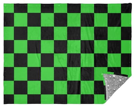 sanluoli Buffalo Plaid a quadri nero lime verde lime coperta per divano, coperta e copriletto, 50 x 70 cm