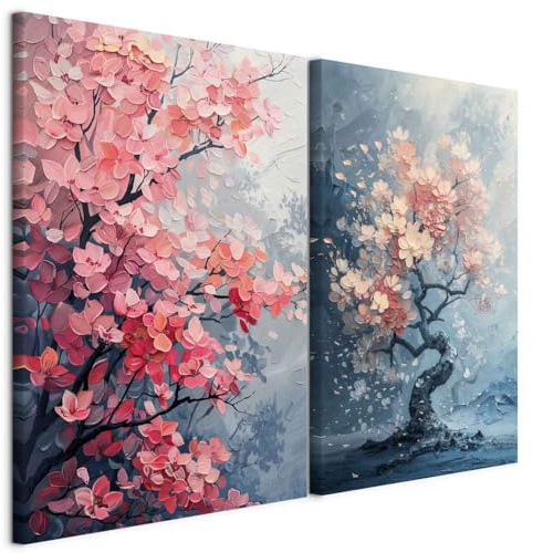 murando - Akustikbild Set Bäume mit rosa Blüten, 120x90 cm, 2-teilig | Romantisches Naturmotiv im asiatischen Stil, akustisch wirksam, ideal fürs Wohnzimmer, hochwertige Verarbeitung, pflegeleicht