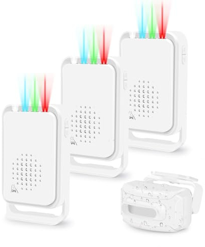NineLeaf Durchgangsmelder, Bewegungsmeld Wasserdicht, 3Empfängers 1Sensor | Ladenglocke Mit Bewegungsmelder, 36 Klingeltöne, 5 Begrüßungstöne, Geeignet Für Private Und Gewerbliche Räumlichkeiten