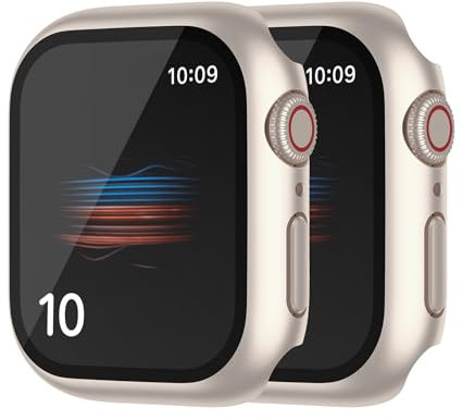HANKN 2 Piezas Duro Funda para Apple Watch Series 9 8 7 45mm Protector de Pantalla Vidrio Templado, Proteción Completa Claridad Case Mate Resistente Arañazos Estuche (45 mm, Blanco Estrella x2)