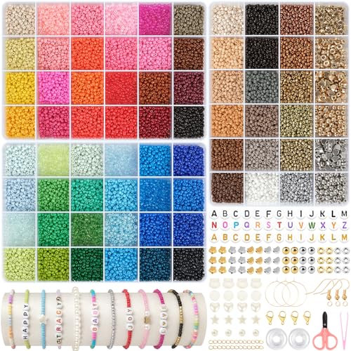 EUES 38000 stück Perlen für Armbänder 3mm Perlen zum Auffädeln 72 Farbe Perlen Set mit A - Z Buchstabenperlen,Perlen Set für Schmuckherstellung DIY Armbänder Halsketten Handwerk