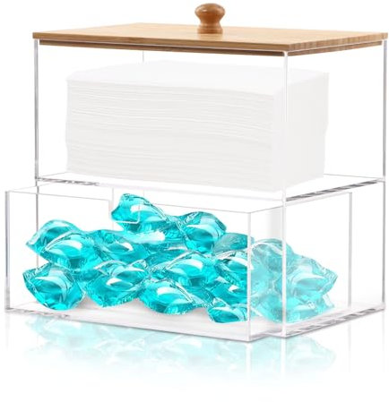 Laundry Storage Containers,2-Tier Laundry Detergent Storage With Drawer,Clear Acrylic Laundry Pods Storage Container,Makeup Organizer Bathroom Washing Powder Storage for Scent Booster,Dryer Sheets