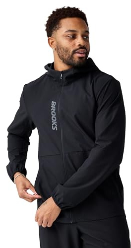 Brooks Men’s Canopy Jacket, Lightweight Wind & Water Resistant, Breathable, UPF 50+ with Reflectivity & Stretch Fabric - Black - Medium