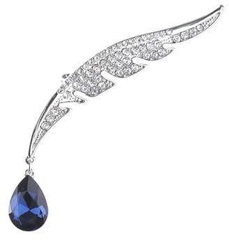 Broche Élégante En Strass En Forme De Plume Et Larme Cristal Bleu Pendentif Sur Argent Plaqué Accessoire Chic Pour Femme Parfaite Pour Robe Costume Sac Ou Chapeau Anniversaire Ou Souvenir Bijoux