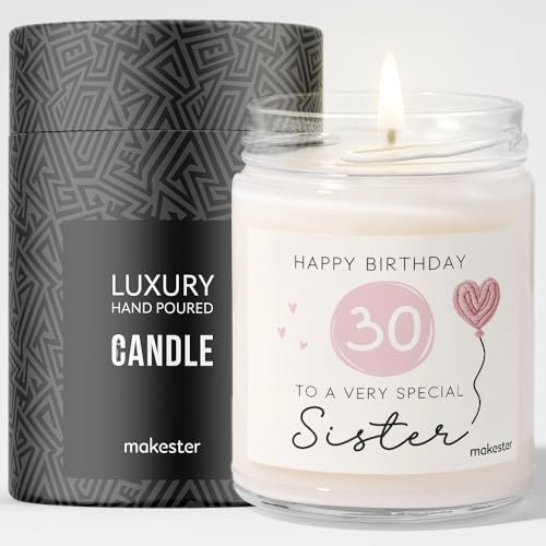 30th Birthday Gifts for Sister - Luxury Soy Wax Candle - Vanilla, Jasmine, Sugared Almond - Makester