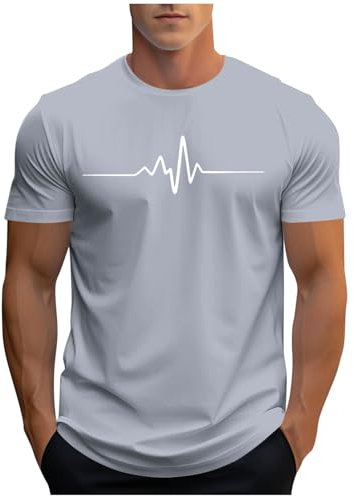 UHouse Tee Shirt Homme Sport Tshirt à Manches Courtes T-Shirts Ete Imprimé Teeshirt Col Rond Haut D'Été Streetwear Grande Taille Fin Cut Top Coton Délavé Habit Prime Gris XL