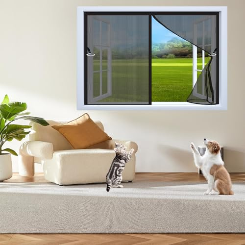 Mosquitera Ventana 90 x 120 cm Mosquiteras de Ventanas Malla Fina Adiós a Los Mosquitos con Cinta de Gancho No Es Necesario Taladrar, Negro