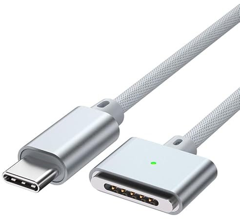 USB-C to Mag-Safe 3 Cable 2M 140W Magnetic Charging Cord Compatible with 2024 Mac-Book Pro 14/16 M4,2025 Mac-Book Air 13/15 M4,Mac-Book Air Charger Cable for Fast Charging & Secure Fit-Silver