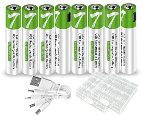 8 Stück AAA Akku USB Type-C AAA Lithium Ionen Aufladbare Akkus, High Capacity 1,5V 500mAh 750mWh wiederaufladbare batterien Lithium Akku, with Charging Cable