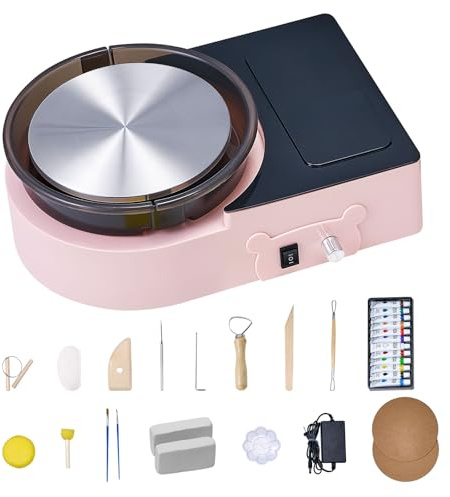 VEVOR Mini Tornio per Ceramica Diametro 158 mm, Piatto Girevole velocità di Rotazione Regolabile, Tornio Elettrico per Argilla Strumenti per Modellare l'Argilla, Adatto per Corsi di Ceramica, Rosa