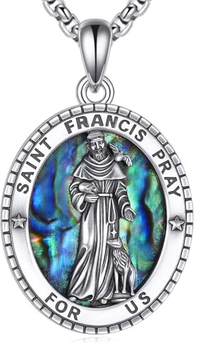 CUPENDA St Franziskus Kette Halskette 925 Sterlingsilber St Francis von Assisi Anhänger Medal Saint Of Animals Amulette Medaille Schmuck für Damen Herren