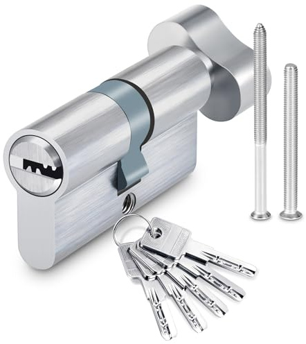 Thumb Turn Lock T30/30, Euro Cylinder Lock 60 mm with 5 Keys, Suitable for Apartment Doors and Security Doors, Anti-Burglary Door Lock, Double Cylinder Lockable on Both Sides