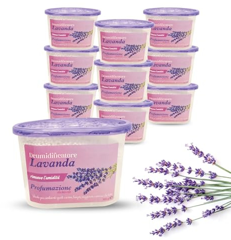 DETERMONDO 10 Deumidificatore Profumato Lavanda per Armadi Bagno e Ambienti Umidi Antimuffa e Assorbi Umidità a Lunga Durata 500 ml