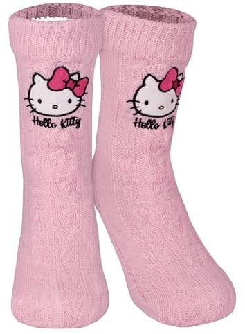 United Labels Hello Kitty Hüttensocken - Strick Haussocken mit Sherpa Futter für Damen Kuschelsocken Flauschige Wintersocken warme Frauen Socken OneSize Rosa