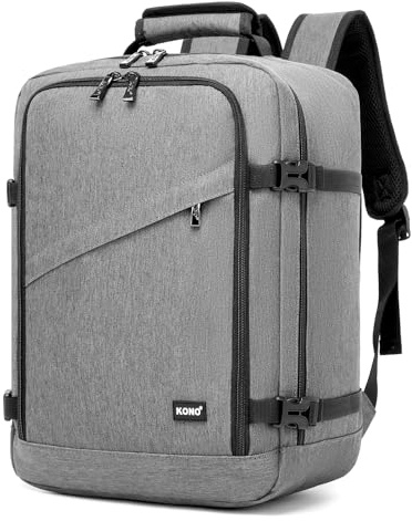 Kono Ryanair Handgepäck 40x30x20, Reiserucksack Untersitz, Grau | Kompaktes Format für den Platz unter dem Sitz, mit 180°-Öffnung, Organizerfach, Gepäckgurt und atmungsaktivem Rücken