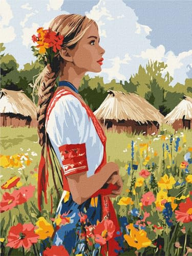 IDEYKA Malen nach Zahlen - Die schöne Ukrainerin Malen nach Zahlen für Erwachsene, einfaches Acryl-Malen nach Zahlen für Erwachsene, mit rahmen,DIY als Geschenk, 30x40 cm