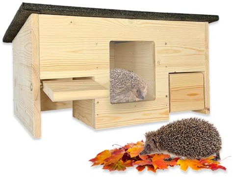 gartenetage Igelfutterhaus mit Beobachtungsfenster & Rattenklappen aus Holz – Sicheres Igelhaus für Garten mit Schleuse, Fluchtweg & Wetterschutz – Robuste Futterstation für Igel ganzjährig