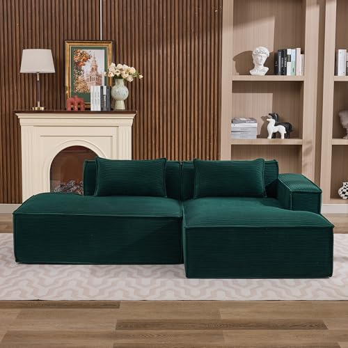 LIFEISLE L-förmiges modulares Sofa, 3-Sitzer Ecksofa mit Schlaffunktion, L Form Couch Corduroy für Wohnzimmer, Schaumstoff Sofa Chaiselounge rechs Dunkelgrün