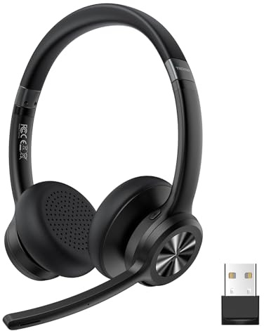 TECKNET Bluetooth Headset mit Mikrofon, Noise Cancelling und USB-Dongle | ENC Noise-Cancelling und Stummschalttaste, Bluetooth 5.2, USB-Dongle, für Trucker/Callcenter/Büro, 50 Std. Akku