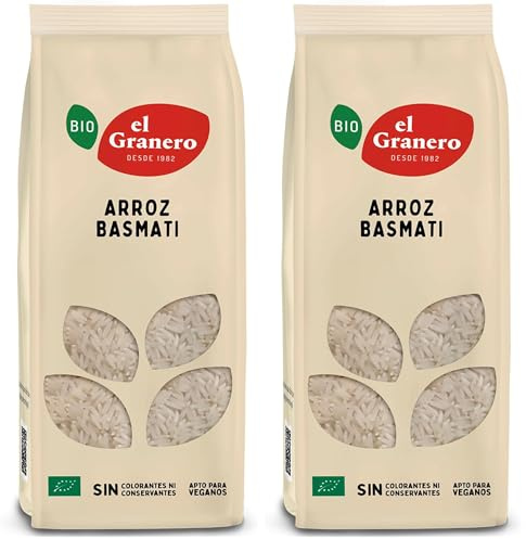 El Granero Integral - Arroz Basmati Ecológico - Grano Largo y Aromático - Ideal para Platos Orientales y Guarniciones - Apto para Veganos - 500 g (Paquete de 2)