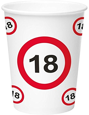 Folat 62718 - Papier Becher - 350 ml - Verkehrszeichen - Zahl 18-8 STK.