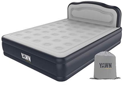 YAWN AIR Self-Inflating Airbed King Size - Great Guest Bed, Camping Mattress - Built-in Pump & Headboard - Grey Fabric Material - Available in UK Single, Double and King