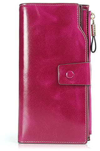Demon&Hunter Portefeuille RFID Blocking Femmes Cuir Grande Capacité Porte Carte Portefeuille Femme Zip Porte-Monnaie Rose DZA2083R