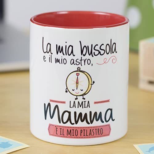 LA MENTE ES MARAVILLOSA - Keramiktasse mit Phrase Originelles auf Italienisch, Tasse Kaffee und Tee 330 ml |La Mia Bussola e il Mio Astro, la Mia Mamma è il Mio Pilastro|
