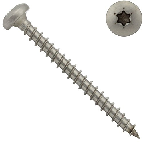 Spanplattenschrauben mit Rundkopf und TX - 3,5 x 40 mm - (100 Stück) - (verstärkter Kopf, Pan Head, Antrieb: T-10) - Vollgewinde - Edelstahl A2 V2A - SC9045 | SC-Normteile®
