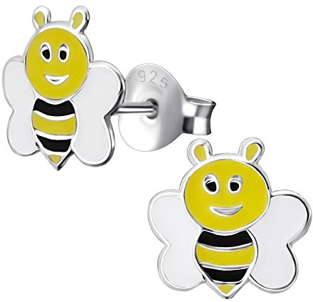 Laimons Mädchen Kids Kinder-Ohrstecker Ohrringe Kinderschmuck Biene 8 mm schwarz,weiß,gelb Sterling Silber 925