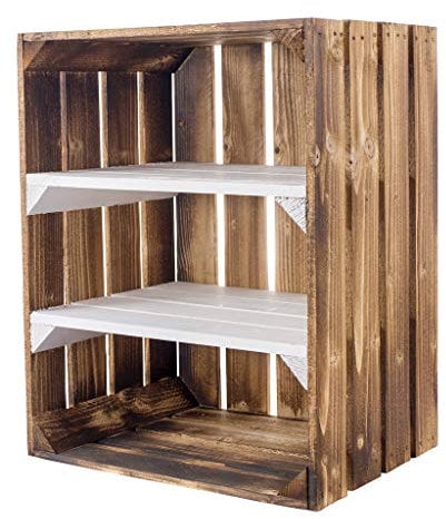 Obstkisten Online 8 Stück neue geflammte/gebrannte Holzkiste mit 2 weißen Zwischenbrettern 50cm x 40cm x 30cm Obstkiste Weinkiste Kiste Regal