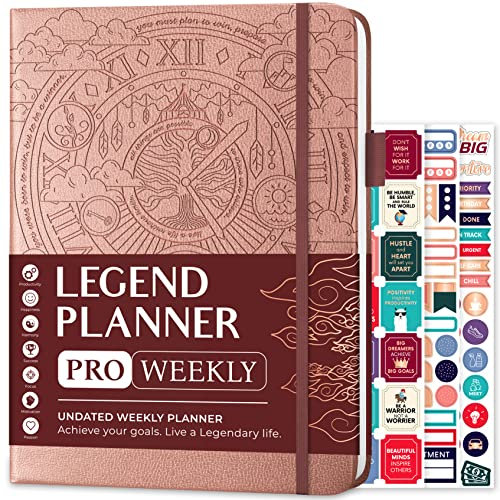 Legend Planner PRO - Deluxe Wochen- und Monatsplaner zur Steigerung der Produktivität und Erreichung Ihrer Ziele - Zeitmanagement-Organizer-Notizbuch - undatiert - 18 x 25,5 cm Hardcover + Aufkleber -