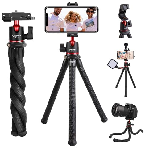 COMAN - Trípode para teléfono, trípode flexible para cámara, soporte de trípode oculto para teléfono con zapata fría, soporte de trípode impermeable para GoPro, trípode de viaje portátil para