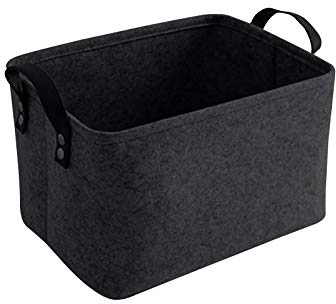 LITLANDSTAR Felt Storage Basket, Foldable Felt Basket Storage Box Open Storage Bin Laundry Hamper with Handles Shelf Basket Storage Basket Bin Organizer for Clothing, Magazine, Toys(Black)