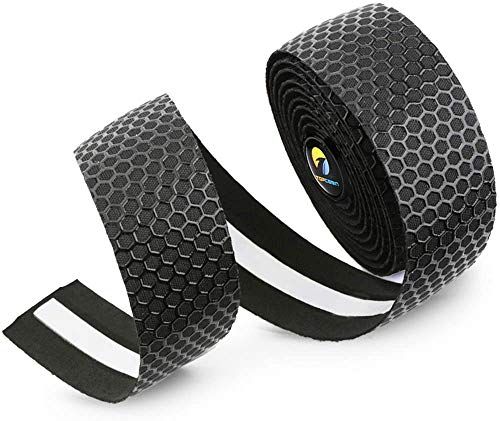 TOPCABIN Fahrrad Lenkerbänder 2 Rollen Bequem Lenkerband für Citybike Road Bike Lenker Band Fahrrad Lenkerband mit Bar Plugs (Gitter Schwarz)