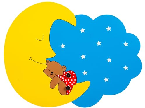 Hellux Wandlampe Kinder aus Holz | LED Wandlicht Kinder mit Nachtmotiv | Kinder Wandlampe 22,5x10x30cm für Babyzimmer | Mond Wandlampe E27 für Mädchen- und Jungenzimmer