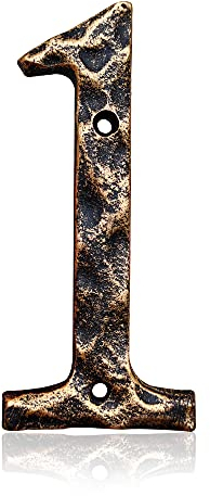 5.5 Inch House Numbers & Letters, Highly Visible Cast Iron Metal Home Address Number for Street Office Mailbox, Antique Brass (Number 1)