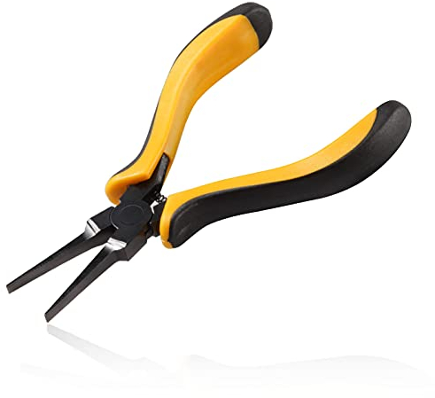LEONTOOL Pince à bec plat de 12,7 cm, mâchoire lisse, pince à bijoux à bec plat fin pour la fabrication de bijoux, les travaux manuels, la réparation de circuits imprimés, Jaune