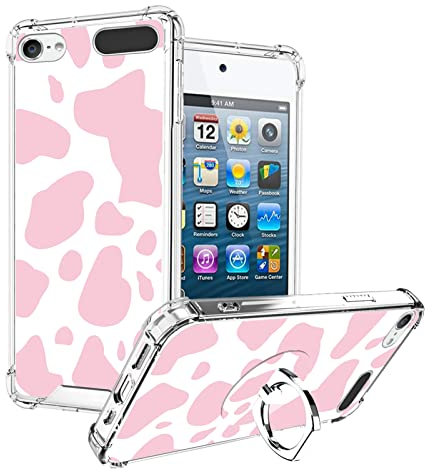OOK Schutzhülle für iPod Touch 7/6/5 Generation, mit Ringhalter für Mädchen und Damen, weiches TPU, stoßfest, rosa Kuh