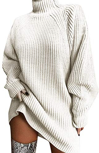 Damen Langarm Gestrickt Pulloverkleid Mit Rollkragen Frauen Einfarbig Elegant Strickpullover Herbst Winter Sale Warm Pullover Sweatshirt Freizeit Strickkleid Minikleid Pullikleid